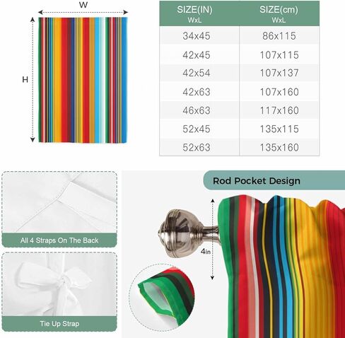 Mexican Stripes Tie Up Curtains for Window, Mexican Ethnic Native Colorful Lines Thermal Insulated Balloon Shade Adjustable Rod Pocket Curtains Valance Panels for Kitchen Bathroom Café 42'' x 45'' in Saudi Arabia