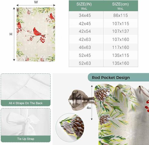Christmas Red Bird Tie Up Curtains for Window, Xmas Tree Branches Snowflakes Winter Thermal Insulated Balloon Shade Adjustable Rod Pocket Curtains Valance Panels for Kitchen Bathroom Café 34'' x 45'' in Saudi Arabia