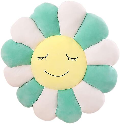 وسادة قطيفة على شكل زهرة عباد الشمس - قطيفة ناعمة ومريحة مبتسمة - وسادة وجه مبتسمة وسادة قطيفة على شكل زهرة الشمس الملونة - ديكور غرفة نوم المنزل (أخضر) in Kuwait