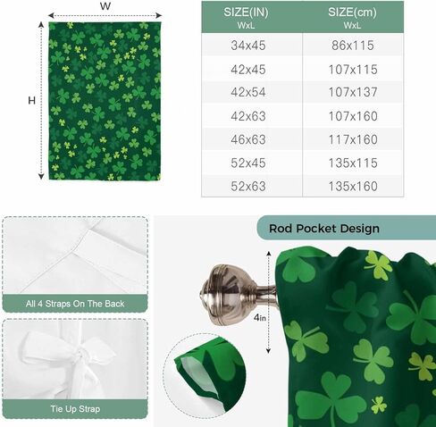 Green Shamrock Tie Up Curtains for Window, St. Patrick's Day Spring Lucky Vintage Thermal Insulated Balloon Shade Adjustable Rod Pocket Curtains Valance Panels for Kitchen Bathroom Café 52'' x 63'' in Saudi Arabia