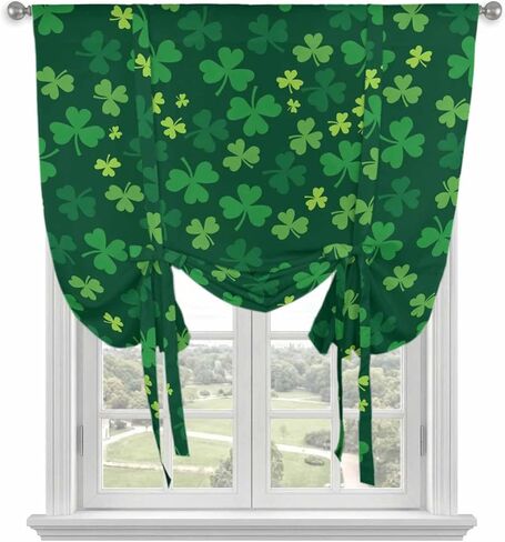 Green Shamrock Tie Up Curtains for Window, St. Patrick's Day Spring Lucky Vintage Thermal Insulated Balloon Shade Adjustable Rod Pocket Curtains Valance Panels for Kitchen Bathroom Café 52'' x 63'' in Saudi Arabia