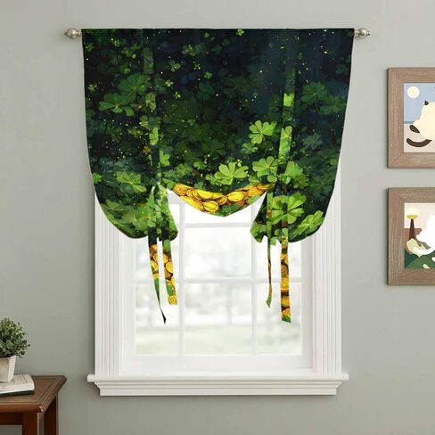 St. Patrick's Day Tie Up Curtains for Window, Country Spring Green Lucky Irish Leaves Thermal Balloon Shade Adjustable Rod Pocket Curtains Valance Panels for Kitchen Bathroom Café 42'' x 54'' in Saudi Arabia