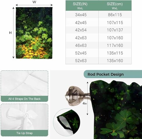St. Patrick's Day Tie Up Curtains for Window, Country Spring Green Lucky Irish Leaves Thermal Balloon Shade Adjustable Rod Pocket Curtains Valance Panels for Kitchen Bathroom Café 42'' x 54'' in Saudi Arabia