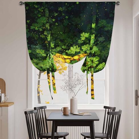 St. Patrick's Day Tie Up Curtains for Window, Country Spring Green Lucky Irish Leaves Thermal Balloon Shade Adjustable Rod Pocket Curtains Valance Panels for Kitchen Bathroom Café 42'' x 54'' in Saudi Arabia