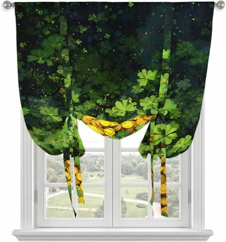 St. Patrick's Day Tie Up Curtains for Window, Country Spring Green Lucky Irish Leaves Thermal Balloon Shade Adjustable Rod Pocket Curtains Valance Panels for Kitchen Bathroom Café 42'' x 54'' in Saudi Arabia