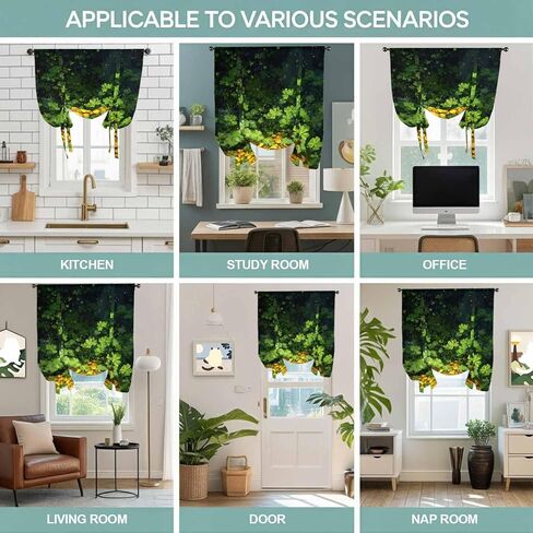 St. Patrick's Day Tie Up Curtains for Window, Country Spring Green Lucky Irish Leaves Thermal Balloon Shade Adjustable Rod Pocket Curtains Valance Panels for Kitchen Bathroom Café 42'' x 54'' in Saudi Arabia