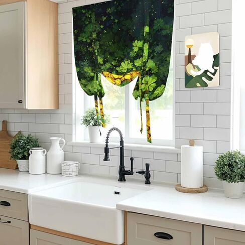 St. Patrick's Day Tie Up Curtains for Window, Country Spring Green Lucky Irish Leaves Thermal Balloon Shade Adjustable Rod Pocket Curtains Valance Panels for Kitchen Bathroom Café 42'' x 54'' in Saudi Arabia