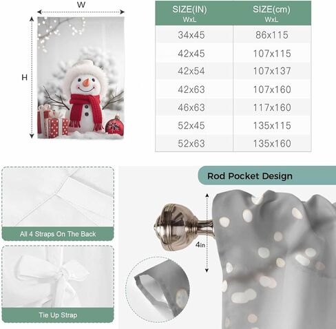 Christmas Snowman Tie Up Curtains for Window, Xmas Balls Winter Gift Holiday Thermal Insulated Balloon Shade Adjustable Rod Pocket Curtains Valance Panels for Kitchen Bathroom Café 52'' x 45'' in Saudi Arabia