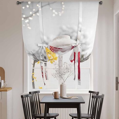 Christmas Snowman Tie Up Curtains for Window, Xmas Balls Winter Gift Holiday Thermal Insulated Balloon Shade Adjustable Rod Pocket Curtains Valance Panels for Kitchen Bathroom Café 52'' x 45'' in Saudi Arabia