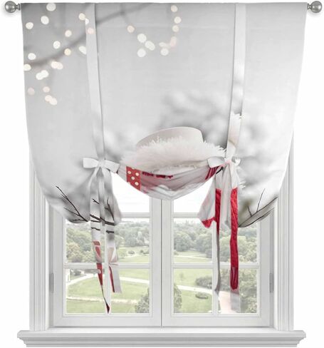 Christmas Snowman Tie Up Curtains for Window, Xmas Balls Winter Gift Holiday Thermal Insulated Balloon Shade Adjustable Rod Pocket Curtains Valance Panels for Kitchen Bathroom Café 52'' x 45'' in Saudi Arabia