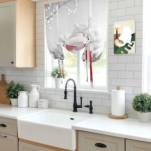 Christmas Snowman Tie Up Curtains for Window, Xmas Balls Winter Gift Holiday Thermal Insulated Balloon Shade Adjustable Rod Pocket Curtains Valance Panels for Kitchen Bathroom Café 52'' x 45'' in Saudi Arabia