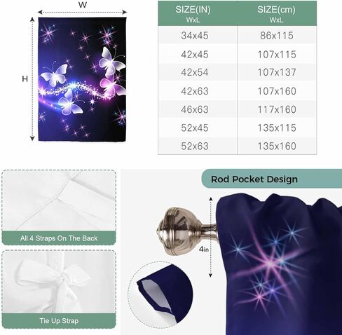 Purple Butterflies Tie Up Curtains for Window, Modern Abstract Fantasy Gradient Thermal Insulated Balloon Shade Adjustable Rod Pocket Curtains Valance Panels for Kitchen Bathroom Café 42'' x 54'' in Saudi Arabia