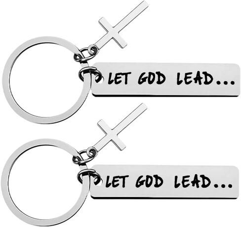 Inspirational Christian Gifts for Women Men Family Friends Coworker Cross Keychain for Women Men Faith Based Gifts Idea Let God Lead Keychain Gift Engraved 2Pcs in Saudi Arabia