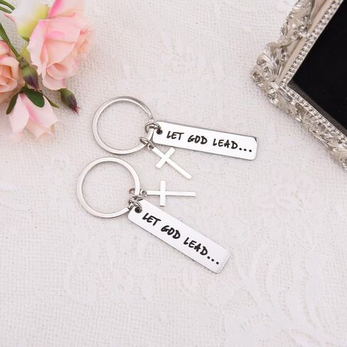 Inspirational Christian Gifts for Women Men Family Friends Coworker Cross Keychain for Women Men Faith Based Gifts Idea Let God Lead Keychain Gift Engraved 2Pcs in Saudi Arabia
