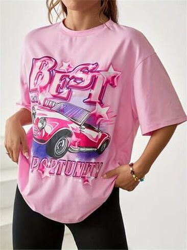 Pink Vintage car Print Oversize T-Shirt with a Relaxed fit in Saudi Arabia