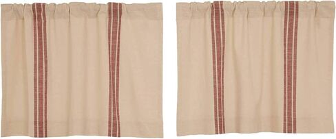 Piper Classics Market Place Red Grain Sack Stripe Tier Curtains, Set of 2, 24" Long, Farmhouse Style Brick Red & Natural Cream Tiers/Café Curtains in Kuwait