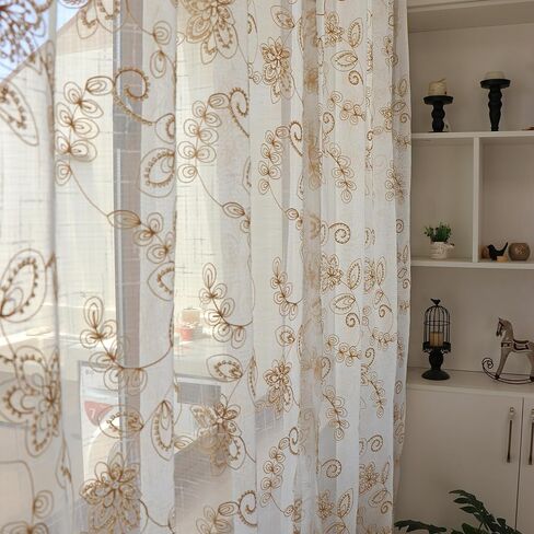 مجموعة SLOW SOUL مكونة من لوحتين من ستائر الزهور الشفافة المصنوعة من الكتان الصناعي والزهور شبه الشفافة المطرزة لغرفة النوم وغرفة المعيشة وجيب القضيب 52 عرضًا × 72 طولًا بوصة in Kuwait