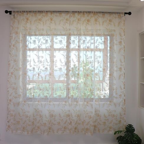 مجموعة SLOW SOUL مكونة من لوحتين من ستائر الزهور الشفافة المصنوعة من الكتان الصناعي والزهور شبه الشفافة المطرزة لغرفة النوم وغرفة المعيشة وجيب القضيب 52 عرضًا × 72 طولًا بوصة in Kuwait