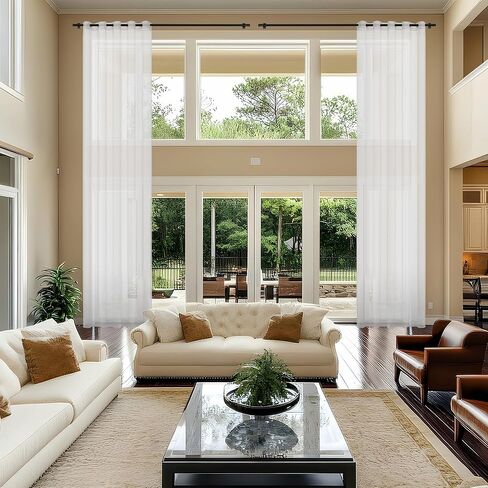 Extra Long Sheer Curtains, Grommet Light Flitering High Ceiling Two Story Curtains for Living Room(White, 1 Panel, 52"X204") in Kuwait