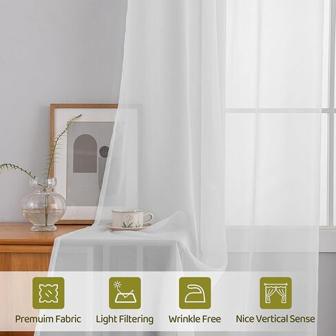 Extra Long Sheer Curtains, Grommet Light Flitering High Ceiling Two Story Curtains for Living Room(White, 1 Panel, 52"X204") in Kuwait