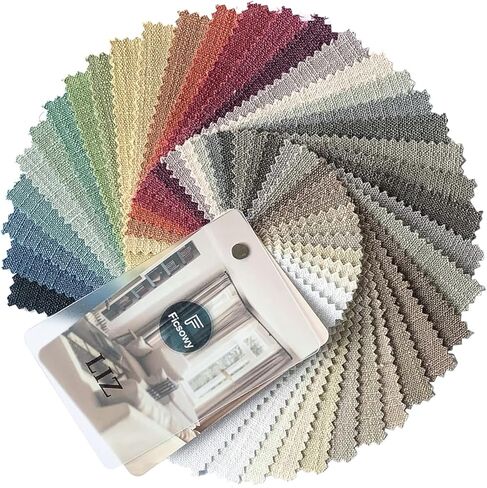 Natural Linen Blend Curtain Fabric Sample Booklet, Customizable in 38 Colors & Any Size | Header Styles | Blackout Lining | Memory Pleated （38 Colors, 4" W x 6" L ） in Saudi Arabia