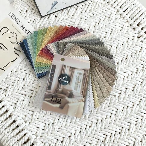Natural Linen Blend Curtain Fabric Sample Booklet, Customizable in 38 Colors & Any Size | Header Styles | Blackout Lining | Memory Pleated （38 Colors, 4" W x 6" L ） in Saudi Arabia