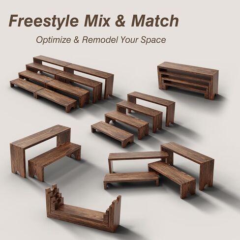 حوامل عرض خشبية متدرجة - مجموعتان من 8 قطع منظم أرفف العطور والكولونيا، مجموعة عرض طاولة حلوى كب كيك خشبية كبيرة، عناصر عرض كشك البائع، رافعات عرض الطعام الريفية للحفلات والمناسبات in Kuwait