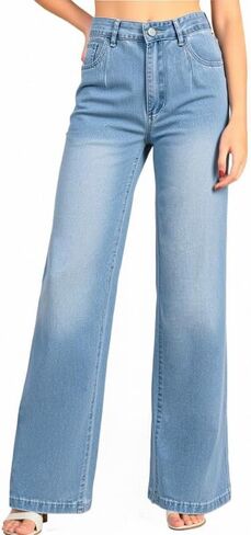 Women's High Waisted Flare Jeans Stretchy Wash Wide Leg Denim Pants Relaxed Fit Jeans for Casual Daily Wear in Saudi Arabia