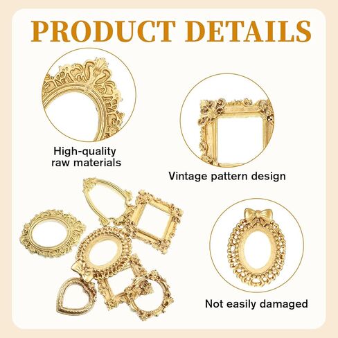 14 Pcs Gold Vintage Resin Mini Antique Photo Frame Mini Gold Picture Frames Small Frames DIY Small Picture Frame for Table Top DIY Jewelry Display Photography Photo Party Home Decoration in Kuwait