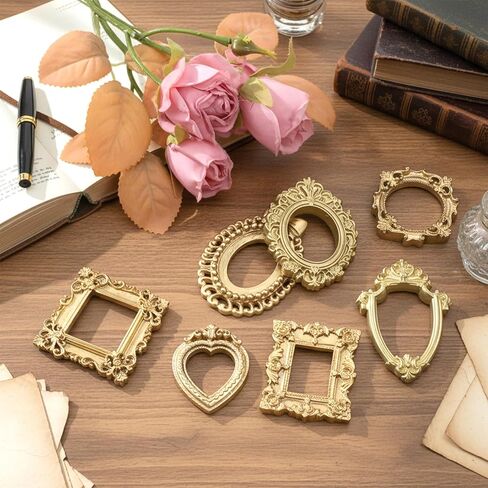 14 Pcs Gold Vintage Resin Mini Antique Photo Frame Mini Gold Picture Frames Small Frames DIY Small Picture Frame for Table Top DIY Jewelry Display Photography Photo Party Home Decoration in Kuwait