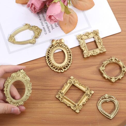 14 Pcs Gold Vintage Resin Mini Antique Photo Frame Mini Gold Picture Frames Small Frames DIY Small Picture Frame for Table Top DIY Jewelry Display Photography Photo Party Home Decoration in Kuwait