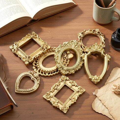 14 Pcs Gold Vintage Resin Mini Antique Photo Frame Mini Gold Picture Frames Small Frames DIY Small Picture Frame for Table Top DIY Jewelry Display Photography Photo Party Home Decoration in Kuwait