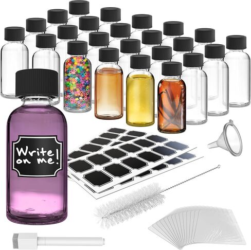 Nevlers 24PK 2oz Small Glass Bottles with Lids | Clear Boston Round Juice Shot Bottles with Caps | Ginger Shots Bottles, Wellness Shot Glass, Bottles Vanilla Extract Bottles & Mini Liquor Bottles in Kuwait