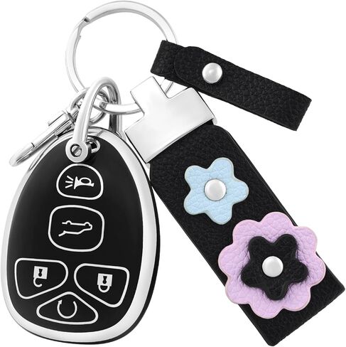 for Chevrolet Key Fob Cover with Leather Keychain, Soft TPU Key Fob Case Fit for Chevy Suburban Tahoe Traverse Buick Enclave Cadillac Escalade GMC Acadia Yukon Car Key (Silver Black) in Saudi Arabia