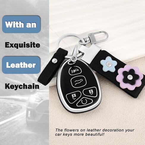 for Chevrolet Key Fob Cover with Leather Keychain, Soft TPU Key Fob Case Fit for Chevy Suburban Tahoe Traverse Buick Enclave Cadillac Escalade GMC Acadia Yukon Car Key (Silver Black) in Saudi Arabia