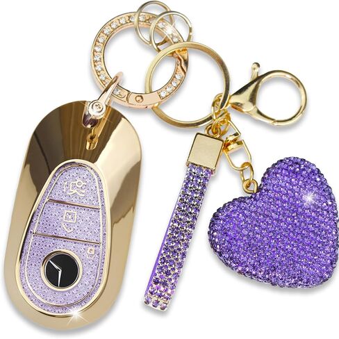 Key Fob Cover with Diamond Keychain for Mercedes Benz Car Key Shell Compatible with 2020-2022 Benz S-Class G-Class E-Class Smart Remote Key Protector for Women (3 Buttons-Gold Heart) in Saudi Arabia