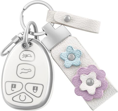 for Chevrolet Key Fob Cover with Leather Keychain, Soft TPU Key Fob Case Fit for Chevy Suburban Tahoe Traverse Buick Enclave Cadillac Escalade GMC Acadia Yukon Car Key (Silver Black) in Saudi Arabia