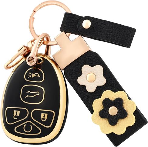 for Chevrolet Key Fob Cover with Leather Keychain, Soft TPU Key Fob Case Fit for Chevy Suburban Tahoe Traverse Buick Enclave Cadillac Escalade GMC Acadia Yukon Car Key (Silver Black) in Saudi Arabia