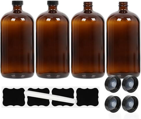 Starside 2 Pack - 1 Liter 32 Oz Glass Glass Bottles Boston Bottles with Air Stight Seal Phenolic Poly Cone Caps. حاويات زجاجية مثالية للتخمير الثانوي ، وتخزين kombucha ، والتخمير والعصير. in Kuwait