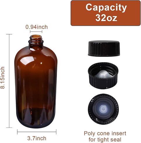 Starside 2 Pack - 1 Liter 32 Oz Glass Glass Bottles Boston Bottles with Air Stight Seal Phenolic Poly Cone Caps. حاويات زجاجية مثالية للتخمير الثانوي ، وتخزين kombucha ، والتخمير والعصير. in Kuwait