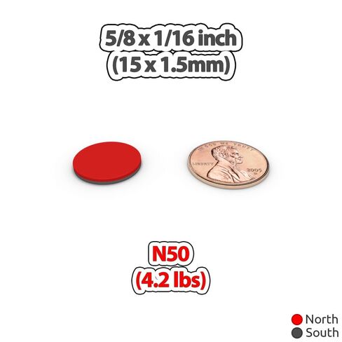 Neodymium Round Disc Magnets 15x1.5mm Slim - Rare Earth Magnetic Sticker Office Holder Fastener for Crafts DIY Scrabooking Fridge - Circular 3/5x1/16 inch Thin Magnet Disk (50 Pack) in Kuwait