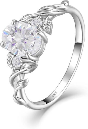STARCHENIE Moissanite Ring for Women 925 Sterling Silver 18K White Gold Plated D Color VVS1 1.5CT Moissanite/Moss Agate Engagement Wedding Promise Ring for Her Size 5-10 in Saudi Arabia