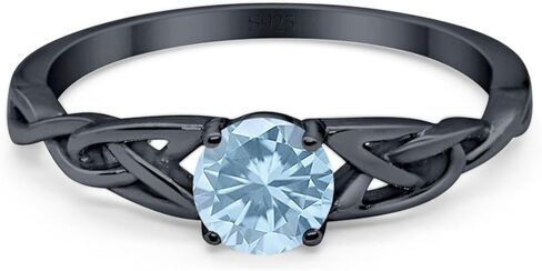 OMRANII Minimalist Round Natural Aquamarine Celtic Trinity Ring Twisted Vintage Style Solitaire Wedding Engagement Rings For Women 925 Sterling Silver Gifts For Her in Kuwait