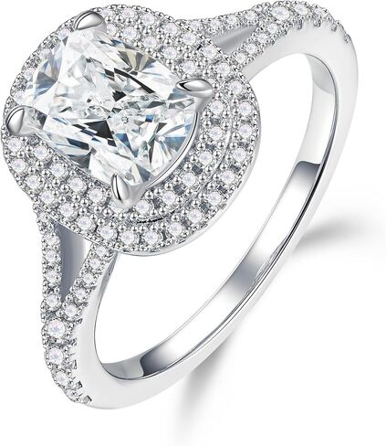 MOOSEA 2ct Moissanite Engagement Rings for Women - Cushion Cut Lab Created Moissanite Halo Promise Ring for Her 14K White Gold Plated Sterling Silver Jewelry Gifts in Kuwait