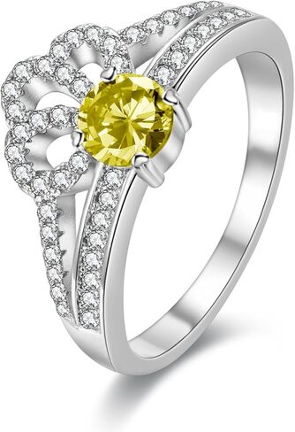 Uloveido Women's White Gold Plated Diamond Cut Round Cubic Zirconia Princess Crown Promise Wedding Rings (Yellow, Pink, Blue, Multi, Purple, Size 6 7 8 9) Y2735 in Kuwait