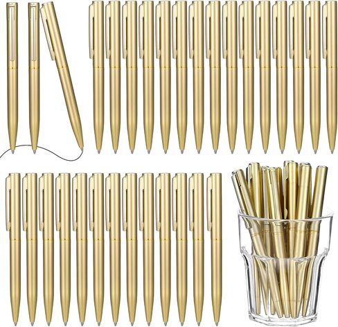 100Pcs Gold Slim Ballpoint Pens, 4 Inch Retractable Tiny Black Ink Ballpoint with 1 mm Medium Point, Bulk Metal Pen, Wedding Gold Pens for Wedding Favors, Guests, Office, Business, Teachers in Kuwait