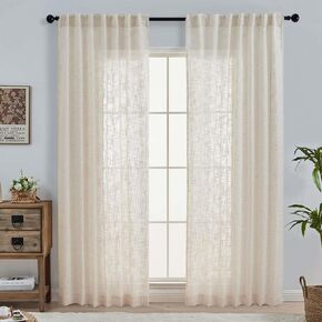 OWENIE Natural Linen Curtains 84 Inch Length 2 Panels Set for Living Room Bedroom, Thick Textured Burlap Linen Blend Light Filtering Boho Farmhouse Window Treatments with Back Tab Top, 52" W x 84" L in Kuwait