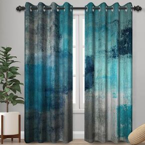 Teal Blue Abstract Art Curtains for Bedroom, Modern Contemporary Watercolor Print Turquoise Grey Window Drapes for Din, Cool Tone Painting for Living Room Decor,2 Panels,Each W42 xL63 in Kuwait