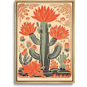 KISSFOX Framed Mexican Canvas Wall Art Cactus Desert Plant Poster Prints Vintage Green Pink Orange Botanical Floral Painting Colorful Southwestern Rustic Picture Decor Living Room Bathroom Bedroom in Kuwait