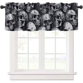 Gothic Window Valance Curtains Black Skull Pattern Short Curtain for Kitchen Living Room Bathroom Windows W54xL18in in Kuwait